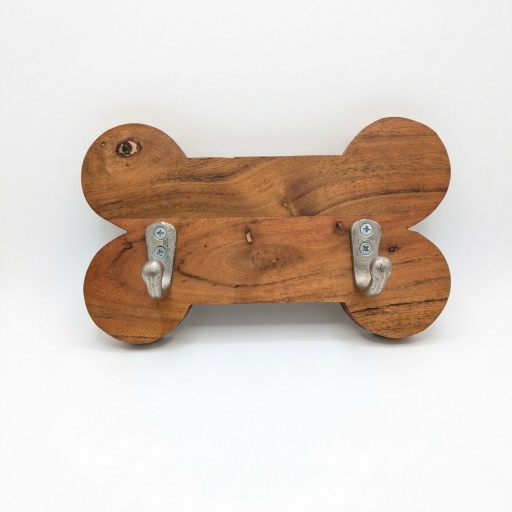 Wooden Bone Wall Hook with Silver Dog leash Holder